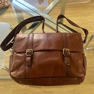 Fossil Brown Leather Briefcase - used , damages shown in pictures